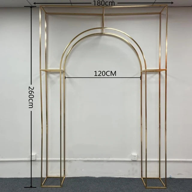 Shiny Gold Double Arch Artificial Flower Display Stand, Wedding Stage, Welcome Aisle, Door Backdrops, Birthday Balloons Rack - Afford Today