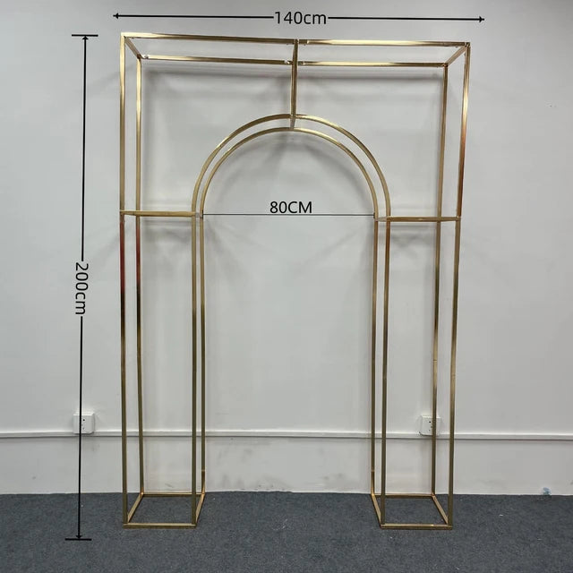 Shiny Gold Double Arch Artificial Flower Display Stand, Wedding Stage, Welcome Aisle, Door Backdrops, Birthday Balloons Rack - Afford Today