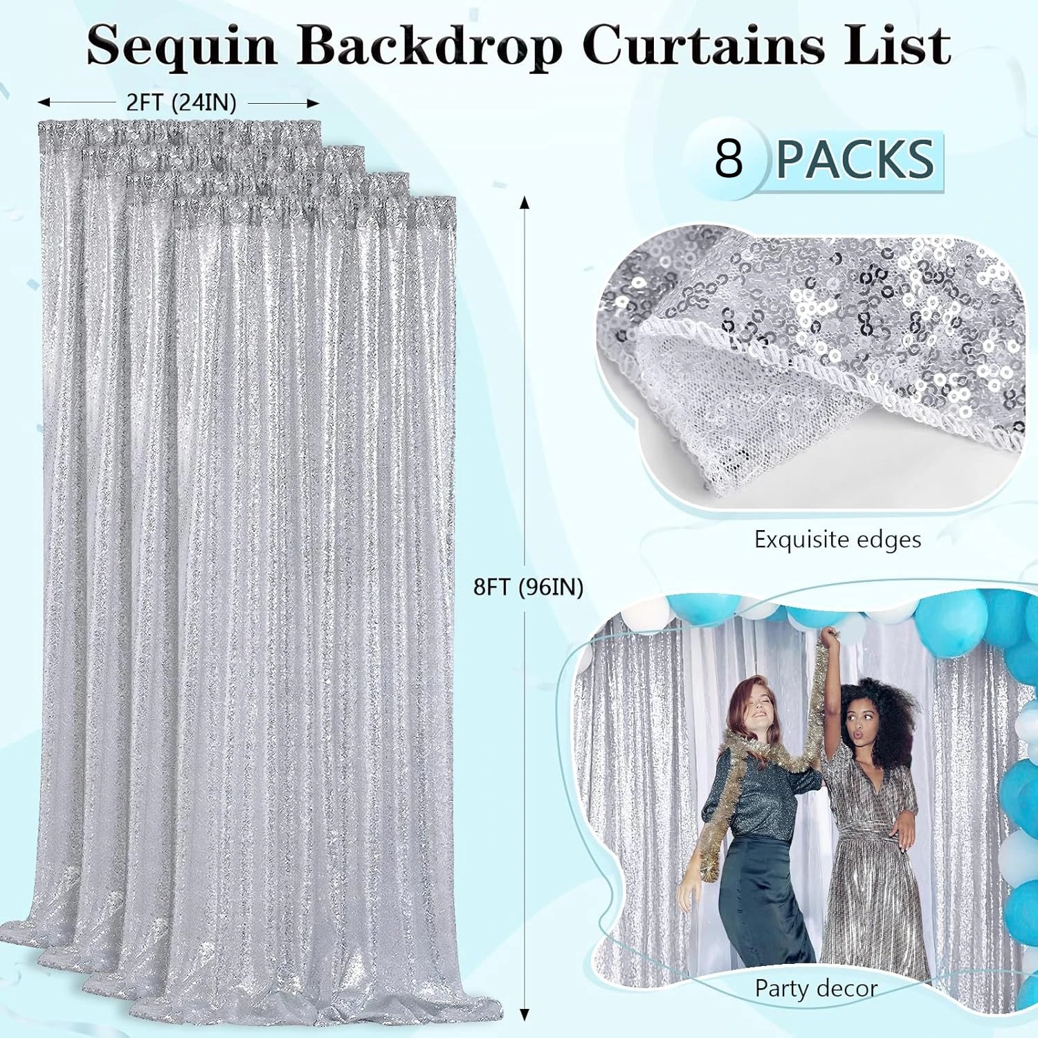 Silver Sequin Backdrop Sparkle Curtains - Afford Today