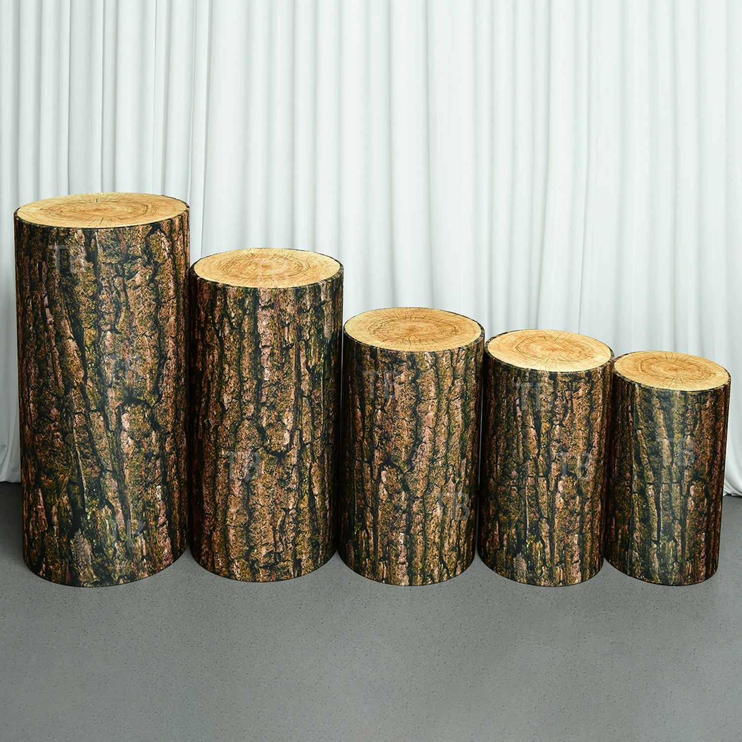 Wood Bark Texture Cylinder Pedestal Covers