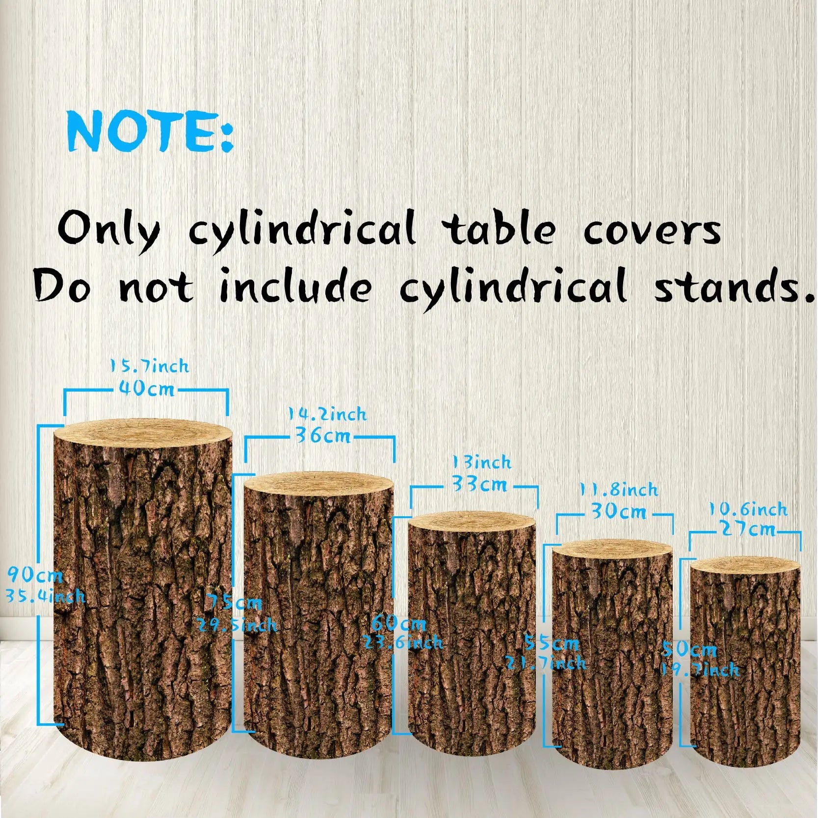 Wood Bark Texture Cylinder Pedestal Covers