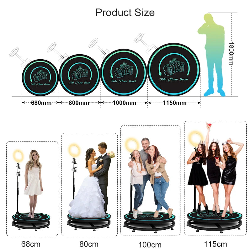 MWE360 Photo Booth Insta 360 60cm App Control Machine 24inch with RGB Ring Light Logo Free 360 Video Photo Booth Flight Case - Afford Today