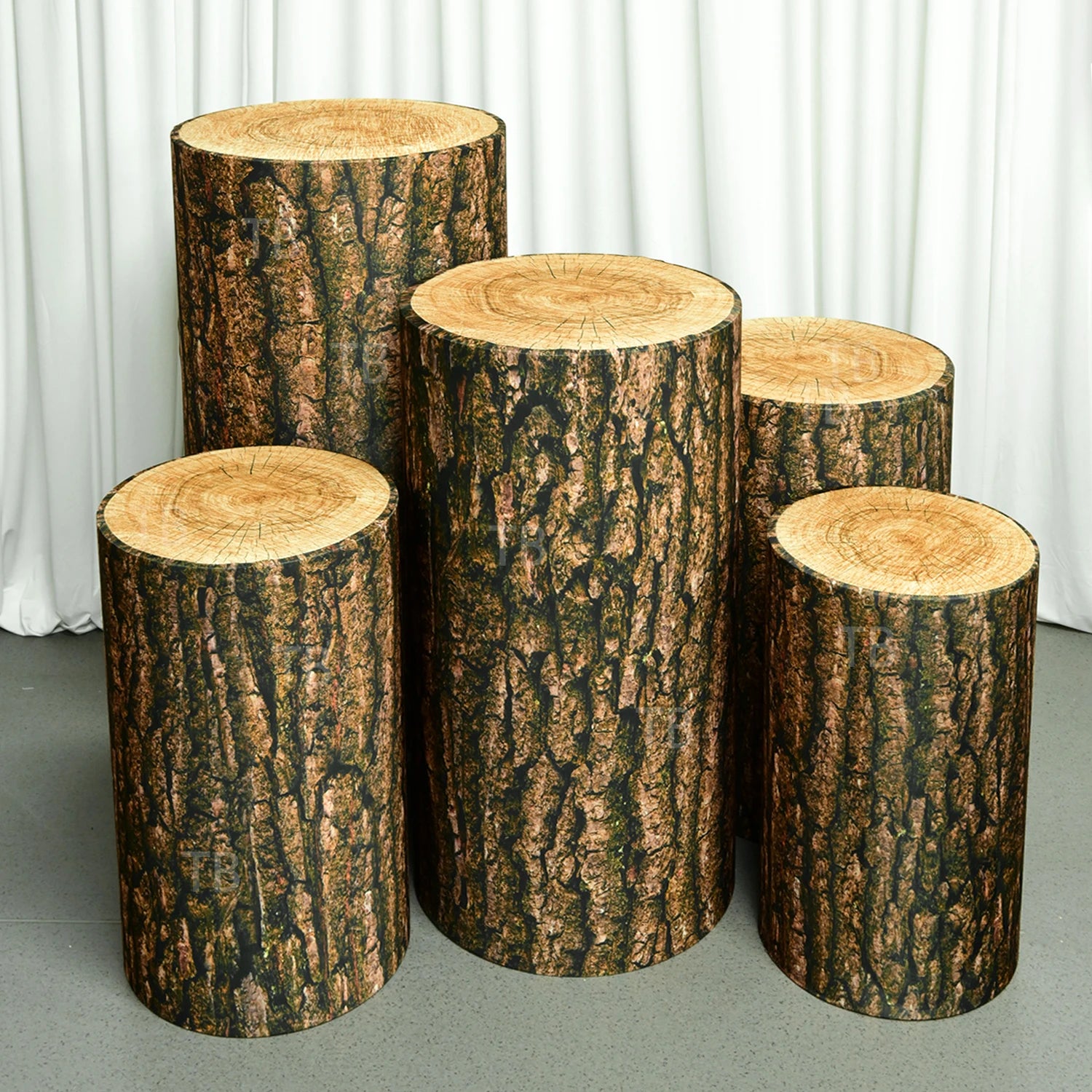 Wood Bark Texture Cylinder Pedestal Covers