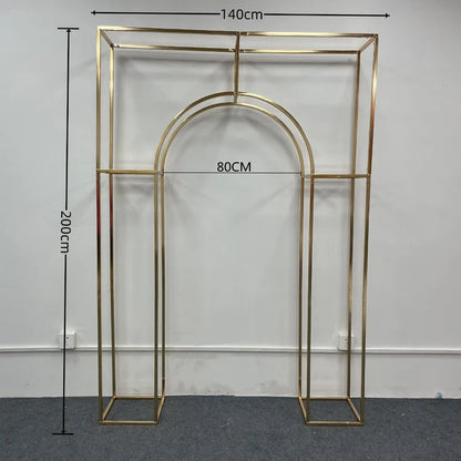 Shiny Gold Double Arch Artificial Flower Display Stand, Wedding Stage, Welcome Aisle, Door Backdrops, Birthday Balloons Rack - Afford Today