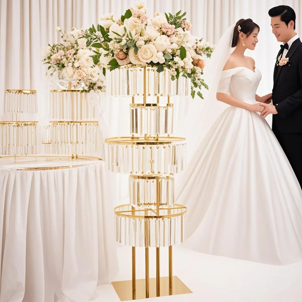 Crystal-Style Acrylic Flower Stand With Golden Frame - Afford Today