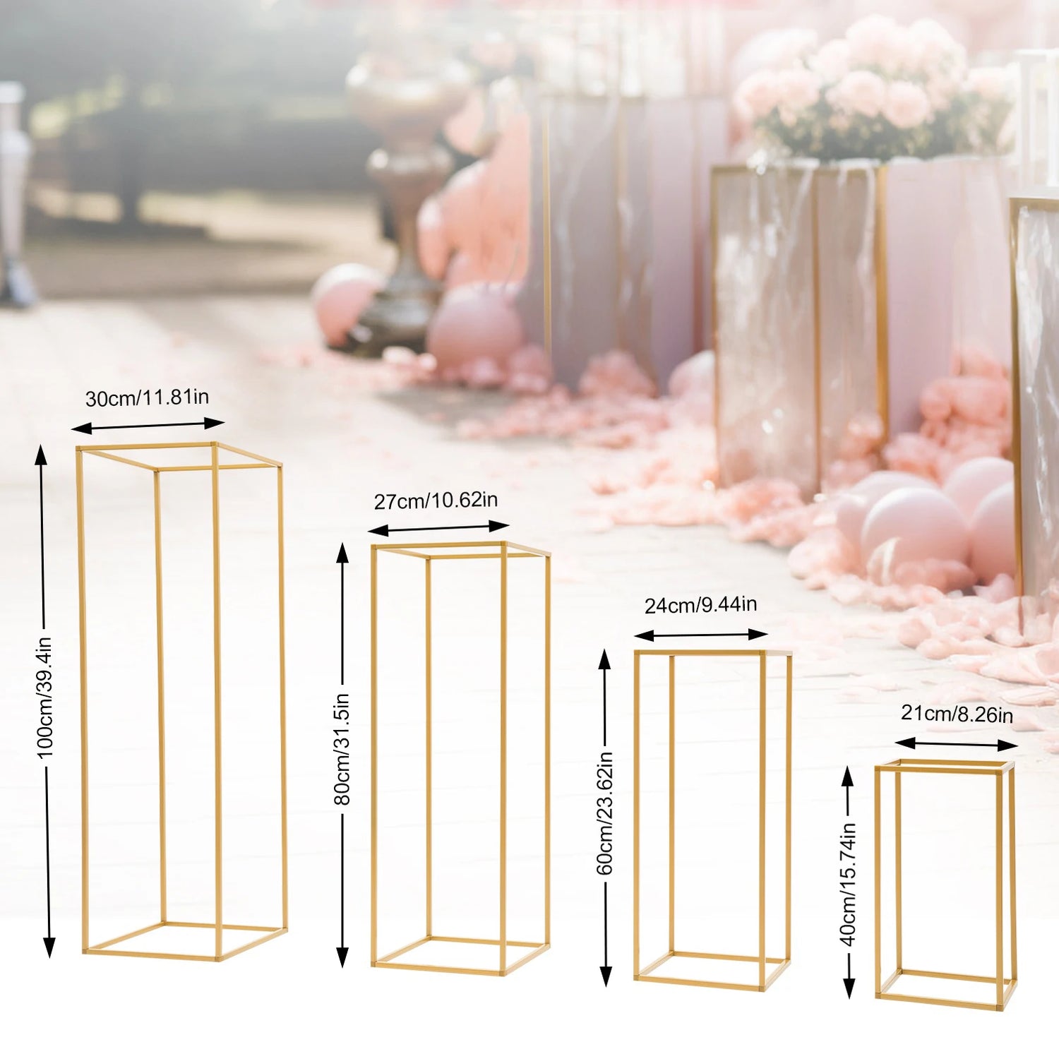 4 Different Height Metal Wedding Flower Stand Floor Geometric Vase Set