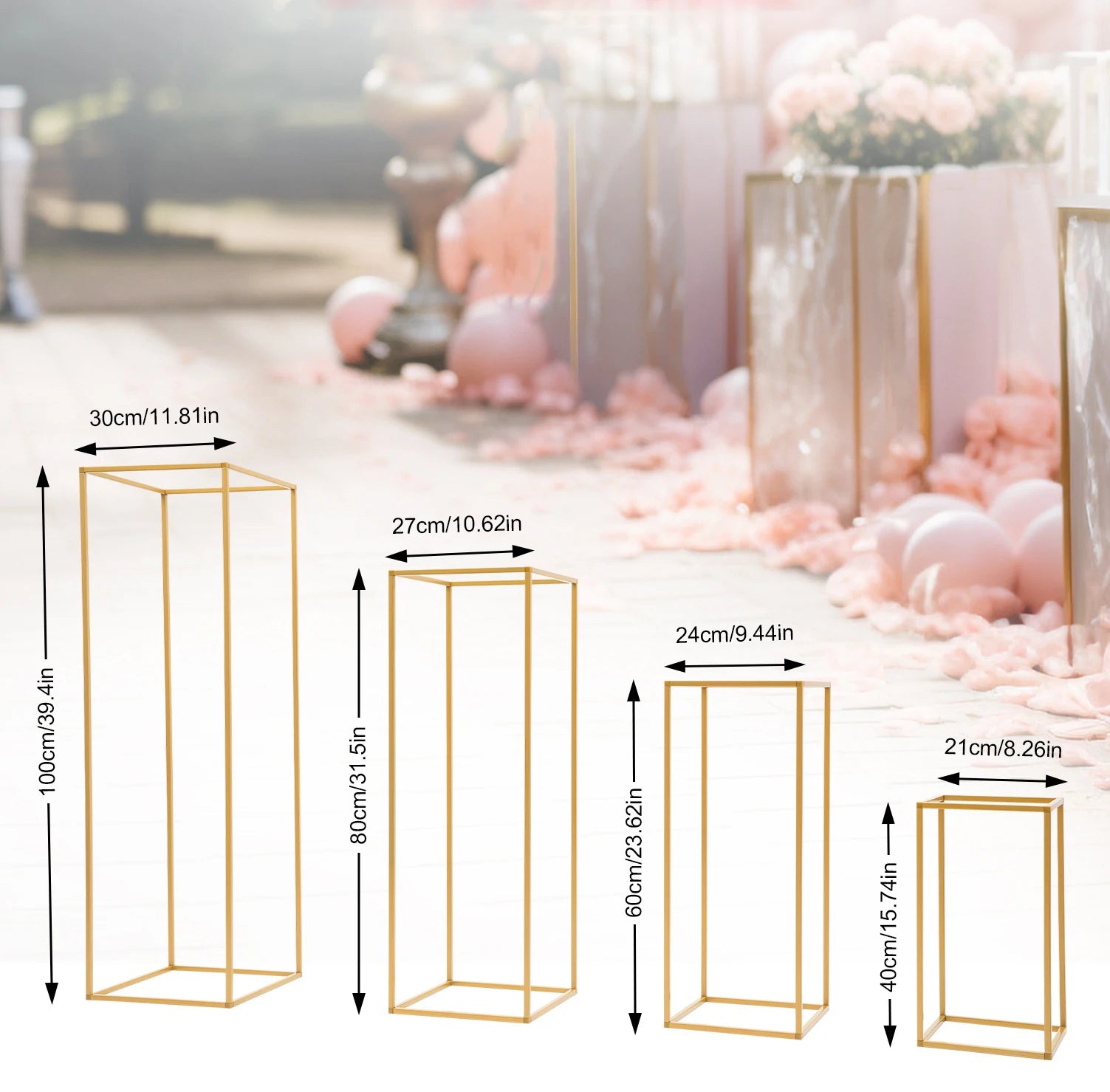 4 Different Height Metal Wedding Flower Stand Floor Geometric Vase Set