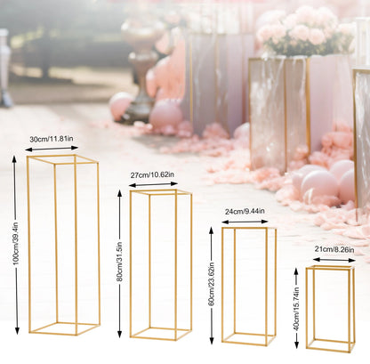 4 Different Height Metal Wedding Flower Stand Floor Geometric Vase Set
