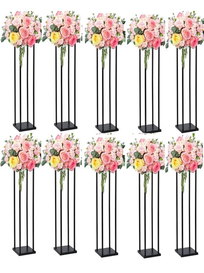 Matte Black Wedding Flower Stand, Metal Vase Column Pillar, Centerpiece for Event Party, Reception Table Decoration, 10Pcs - Afford Today