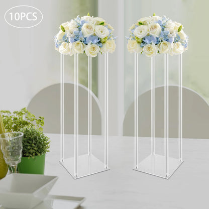 10Pcs Acrylic Vase Wedding Flower Stands Set 23.6&quot;H Clear Column Rack Geometric Display Stand for Home Party Wedding Decor - Afford Today