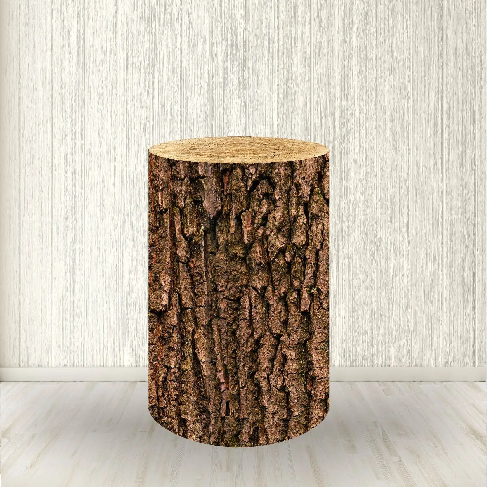 Wood Bark Texture Cylinder Pedestal Covers
