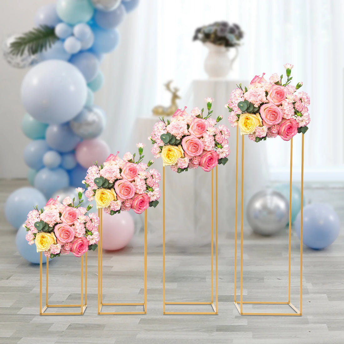 4 Different Height Metal Wedding Flower Stand Floor Geometric Vase Set