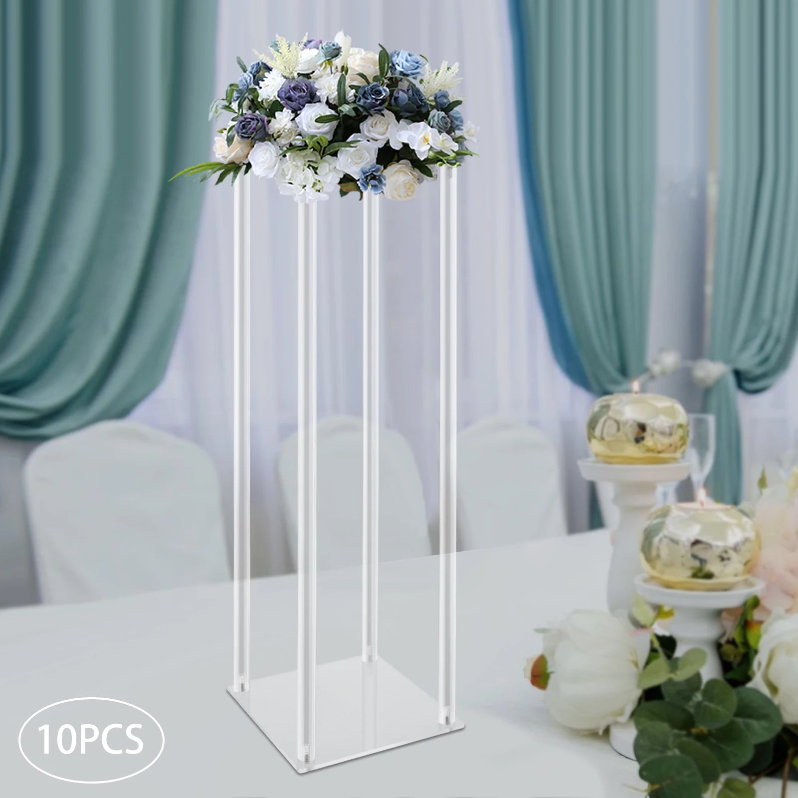 10Pcs Acrylic Vase Wedding Flower Stands Set 23.6&quot;H Clear Column Rack Geometric Display Stand for Home Party Wedding Decor - Afford Today