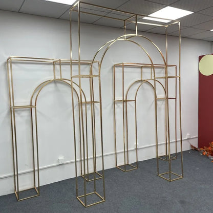 Shiny Gold Double Arch Artificial Flower Display Stand, Wedding Stage, Welcome Aisle, Door Backdrops, Birthday Balloons Rack - Afford Today