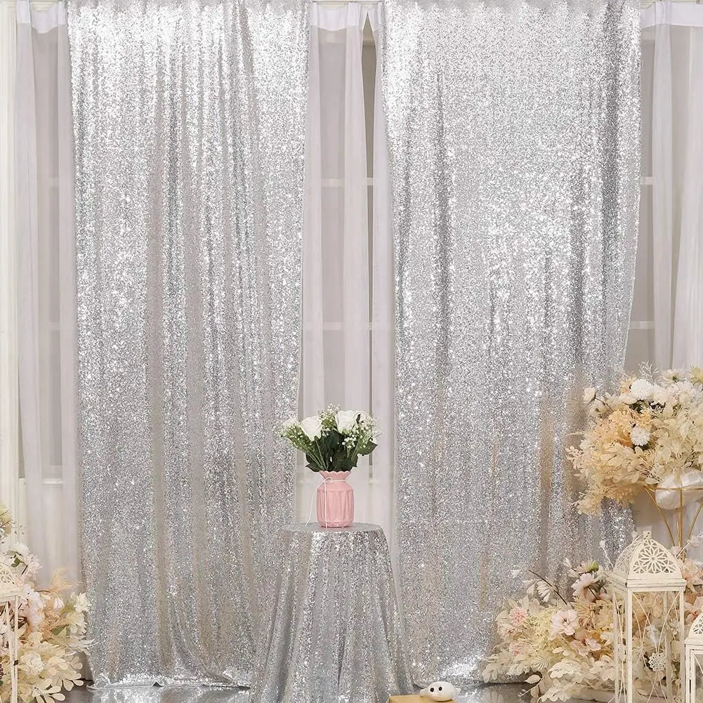 Silver Sequin Backdrop Sparkle Curtains - Afford Today