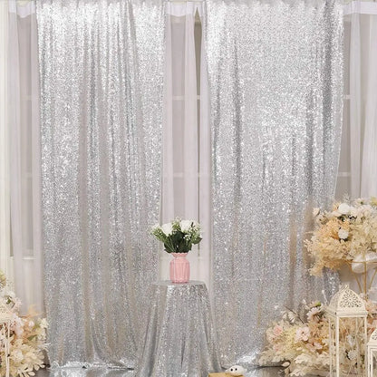 Silver Sequin Backdrop Sparkle Curtains - Afford Today