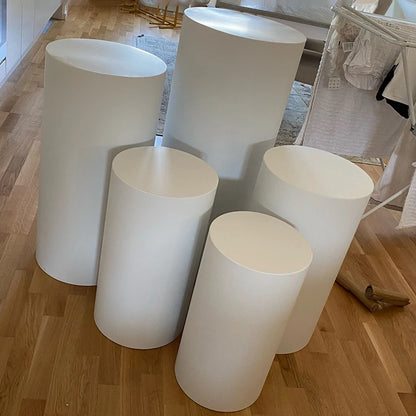 Round Cylinder Pedestal Display White Gold Art Deco
