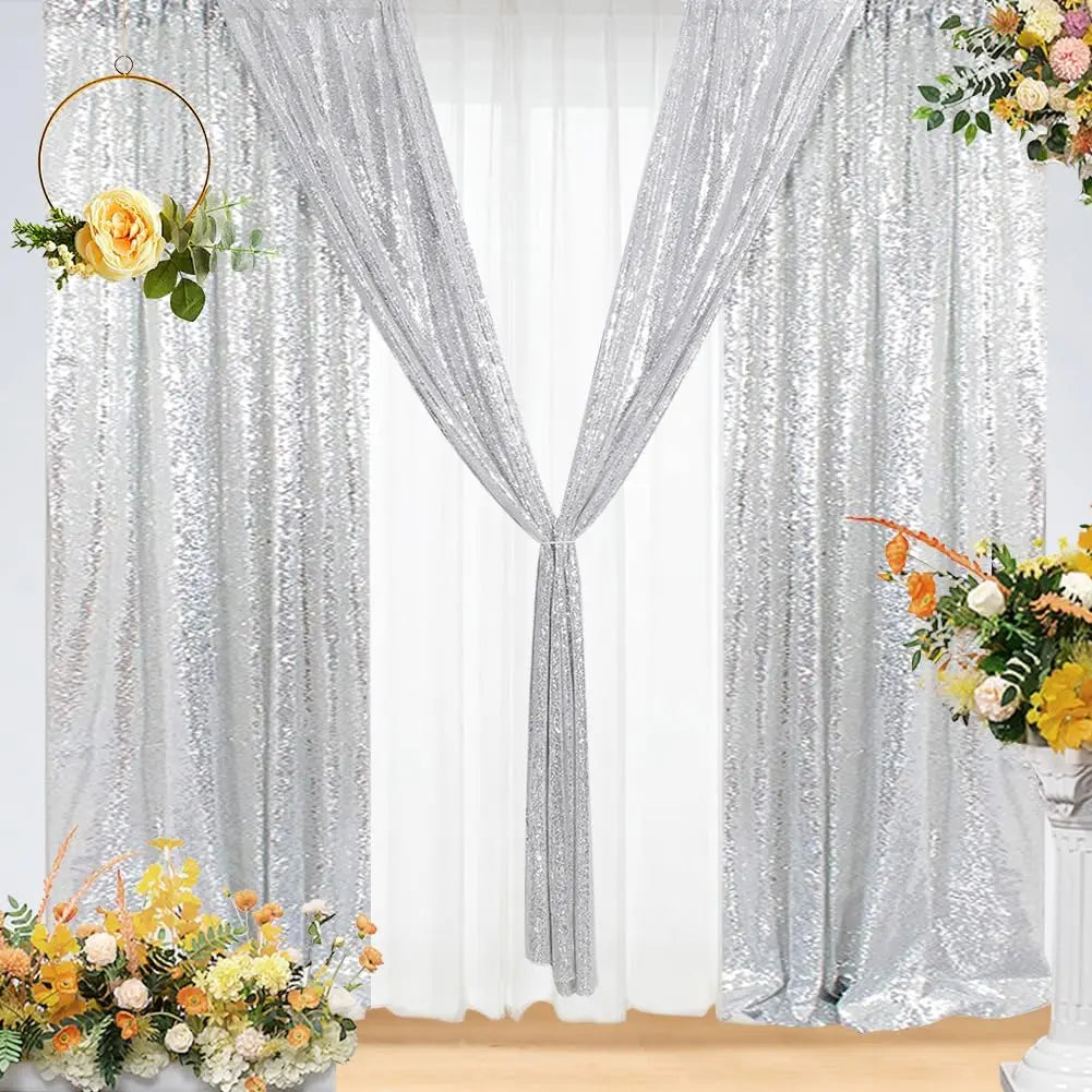 Silver Sequin Backdrop Sparkle Curtains - Afford Today