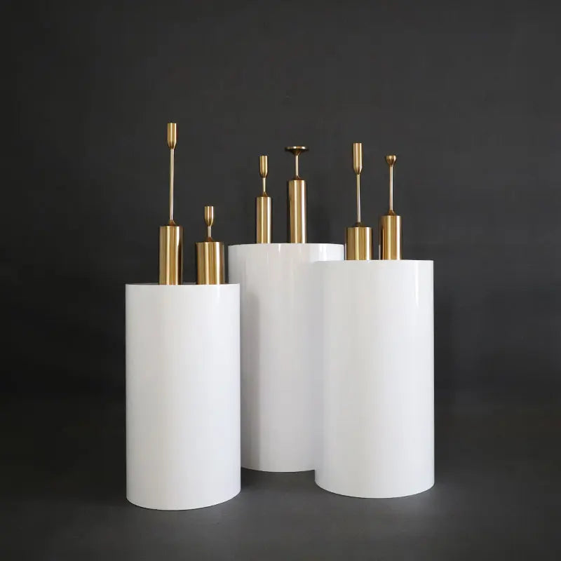 Round Cylinder Pedestal Display White Gold Art Deco