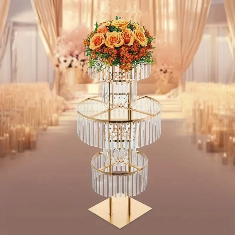 Crystal-Style Acrylic Flower Stand With Golden Frame - Afford Today