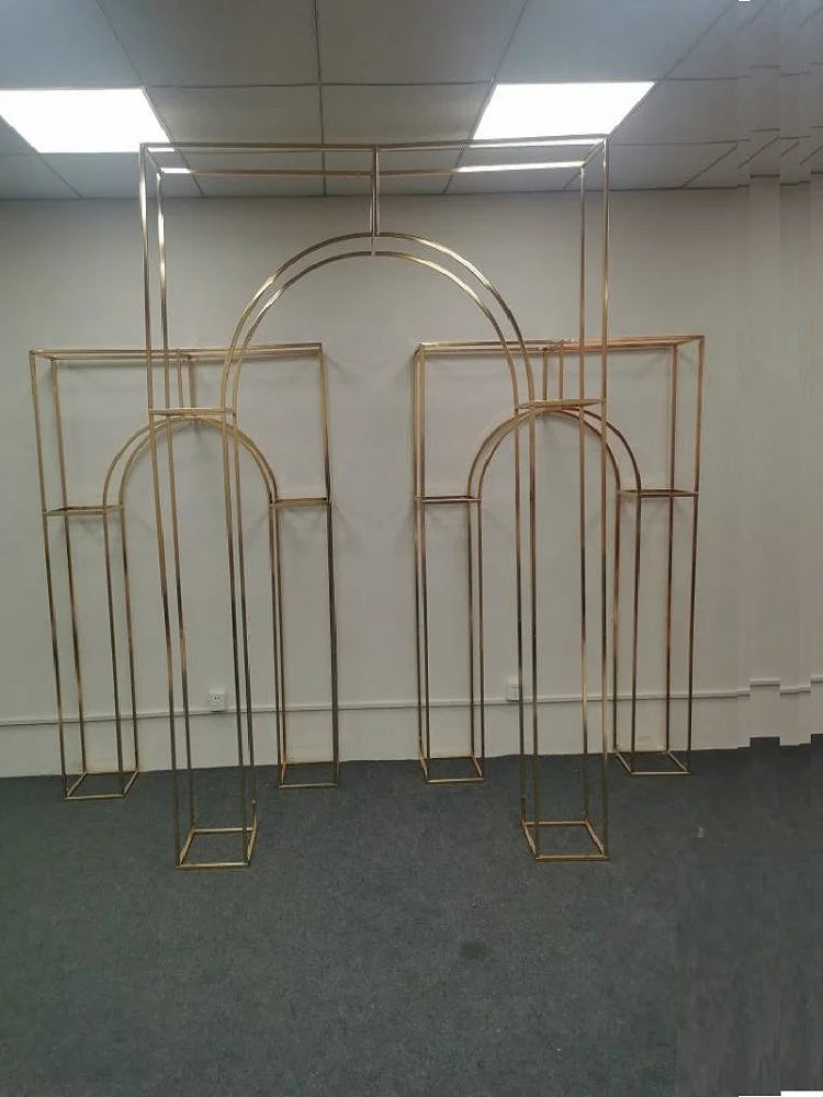Shiny Gold Double Arch Artificial Flower Display Stand, Wedding Stage, Welcome Aisle, Door Backdrops, Birthday Balloons Rack - Afford Today