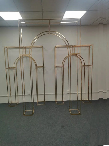 Shiny Gold Double Arch Artificial Flower Display Stand, Wedding Stage, Welcome Aisle, Door Backdrops, Birthday Balloons Rack - Afford Today