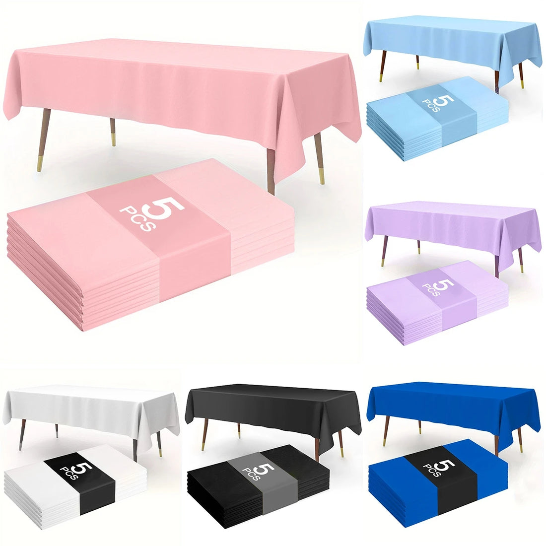 1/5 Pcs Multi Solid Color Disposable Plastic Tablecloth