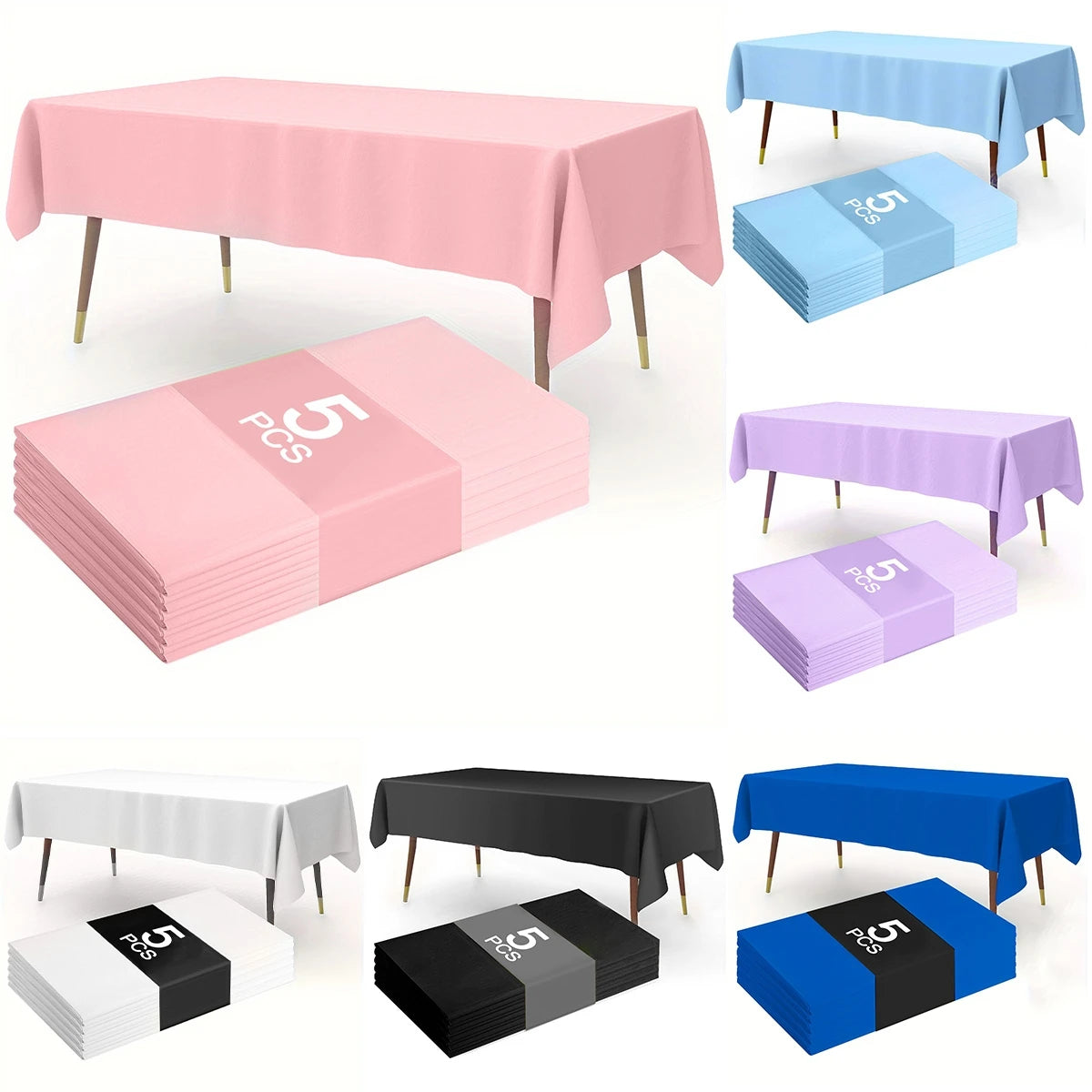 1/5 Pcs Multi Solid Color Disposable Plastic Tablecloth