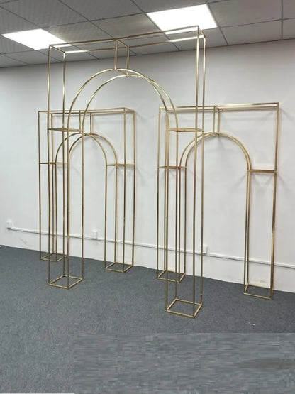 Shiny Gold Double Arch Artificial Flower Display Stand, Wedding Stage, Welcome Aisle, Door Backdrops, Birthday Balloons Rack - Afford Today