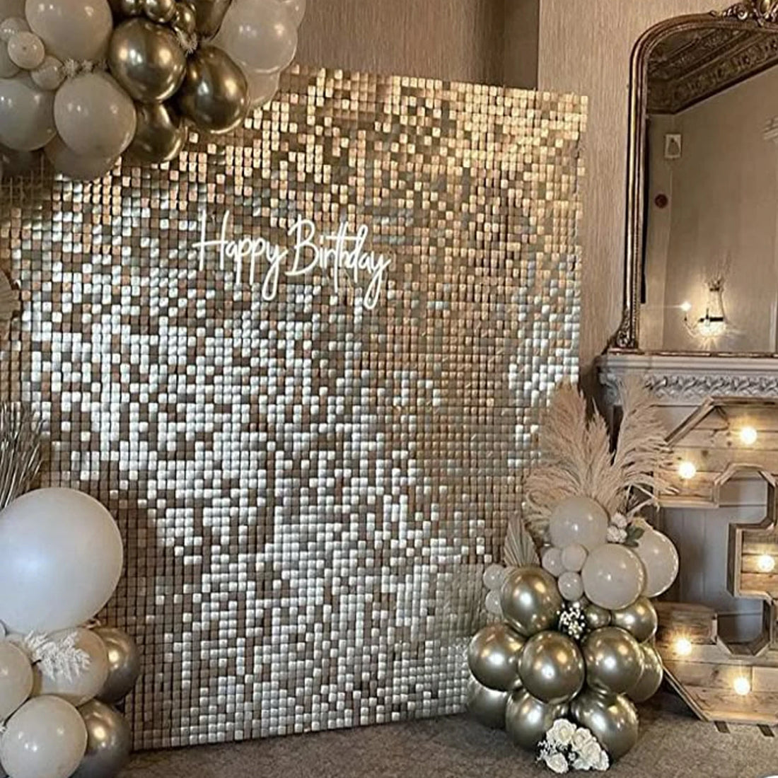 DIY Large Shimmer Wall Backdrop Champagne Gold Square Glitter Panel