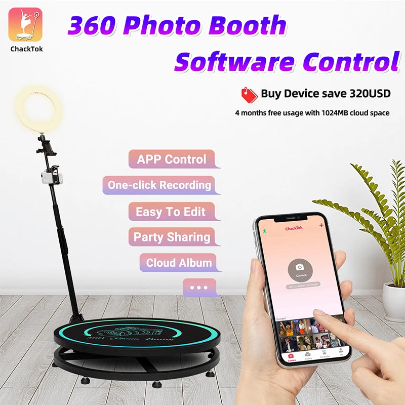 MWE360 Photo Booth  Insta 360 60cm App Control Machine 24inch  with RGB Ring Light Logo Free 360 Video Photo Booth Flight Case ﻿ - Afford Today