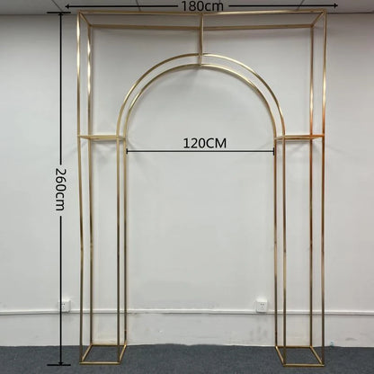 Shiny Gold Double Arch Artificial Flower Display Stand, Wedding Stage, Welcome Aisle, Door Backdrops, Birthday Balloons Rack - Afford Today