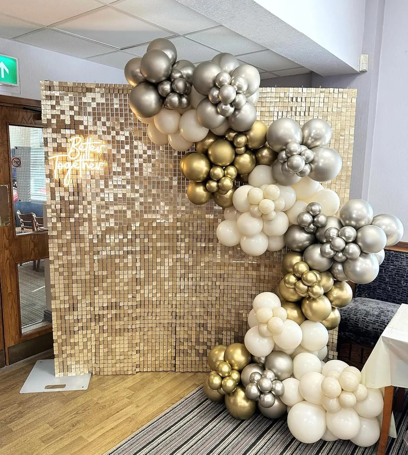 DIY Large Shimmer Wall Backdrop Champagne Gold Square Glitter Panel