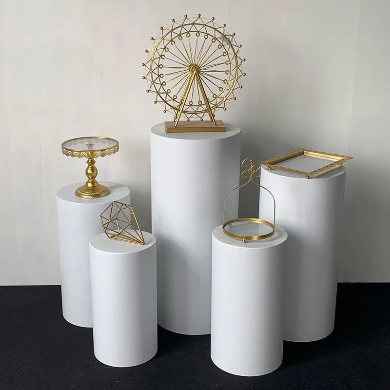 Round Cylinder Pedestal Display White Gold Art Deco