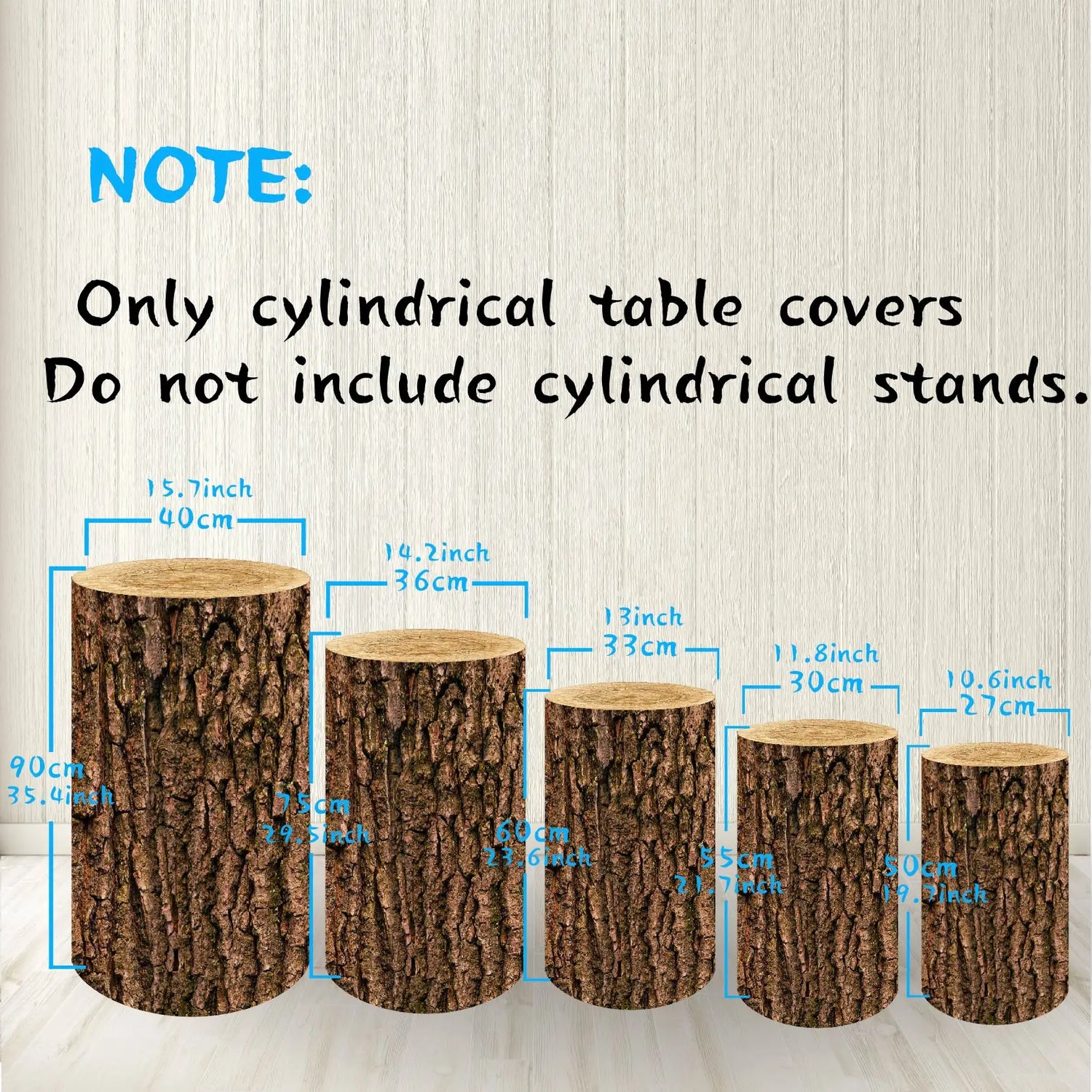 Wood Bark Texture Cylinder Pedestal Covers