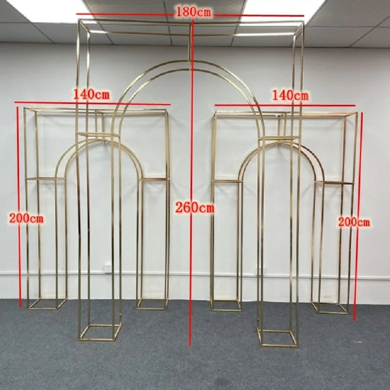 Shiny Gold Double Arch Artificial Flower Display Stand, Wedding Stage, Welcome Aisle, Door Backdrops, Birthday Balloons Rack - Afford Today