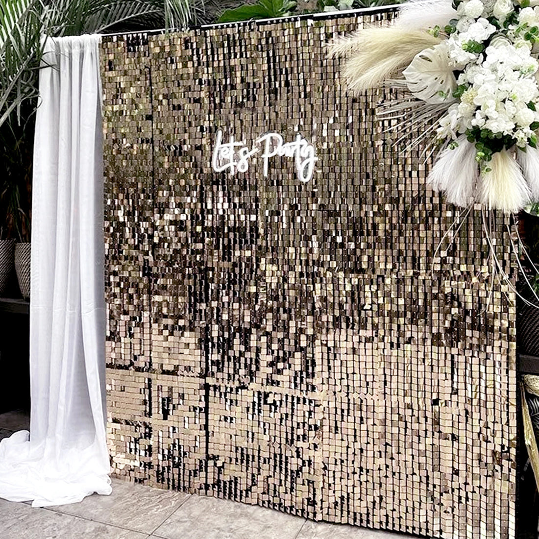 DIY Large Shimmer Wall Backdrop Champagne Gold Square Glitter Panel