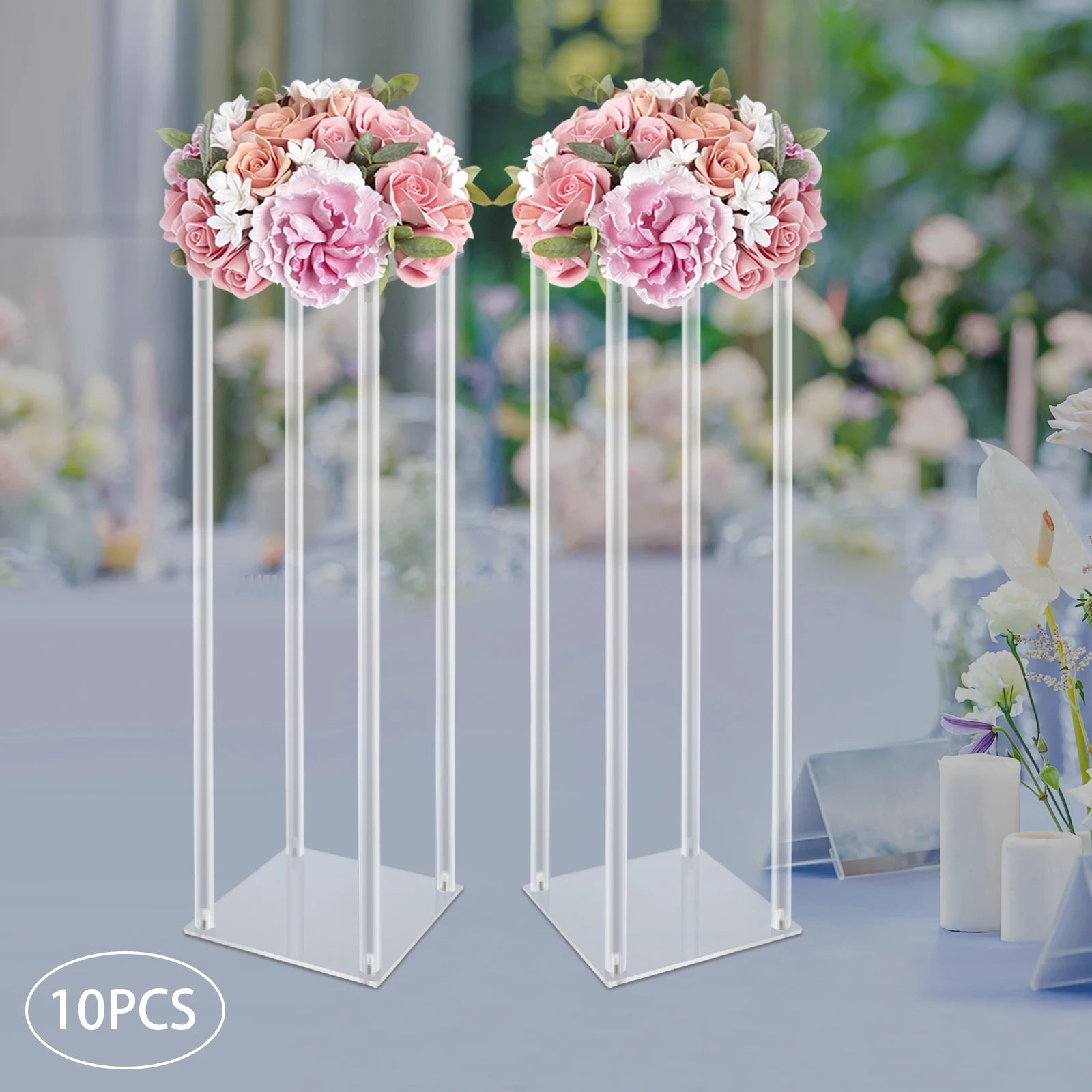 10Pcs Acrylic Vase Wedding Flower Stands Set 23.6&quot;H Clear Column Rack Geometric Display Stand for Home Party Wedding Decor - Afford Today