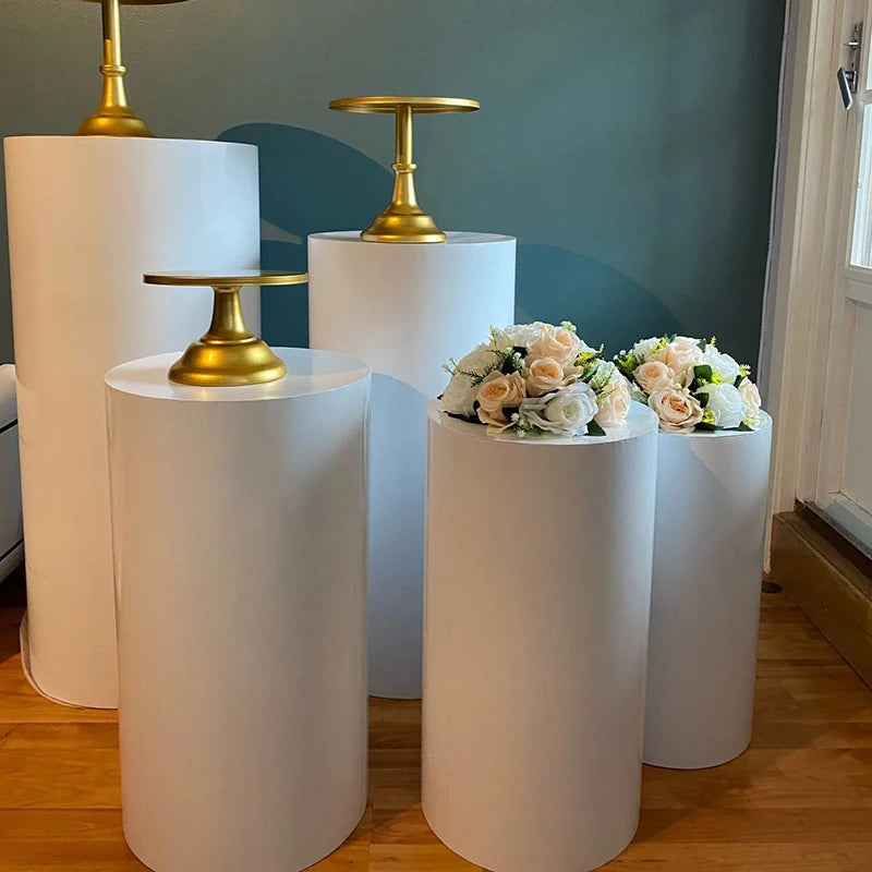 Round Cylinder Pedestal Display White Gold Art Deco