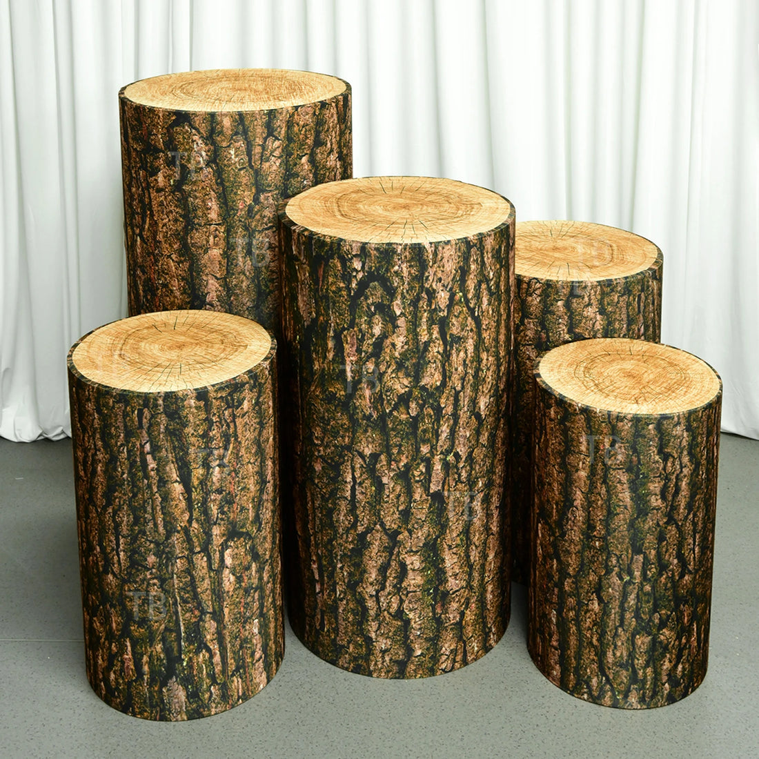 Wood Bark Texture Cylinder Pedestal Covers