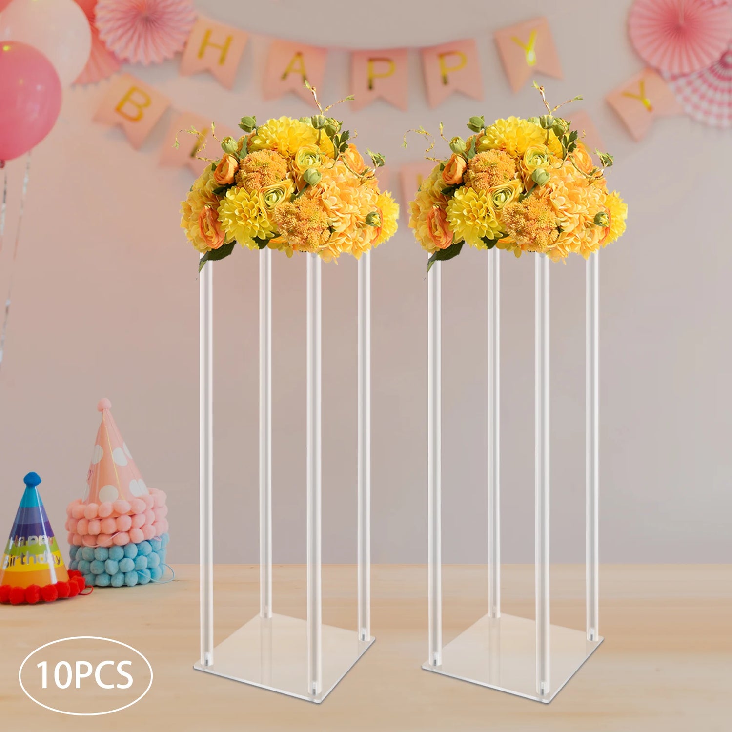 10Pcs Acrylic Vase Wedding Flower Stands Set 23.6&quot;H Clear Column Rack Geometric Display Stand for Home Party Wedding Decor - Afford Today