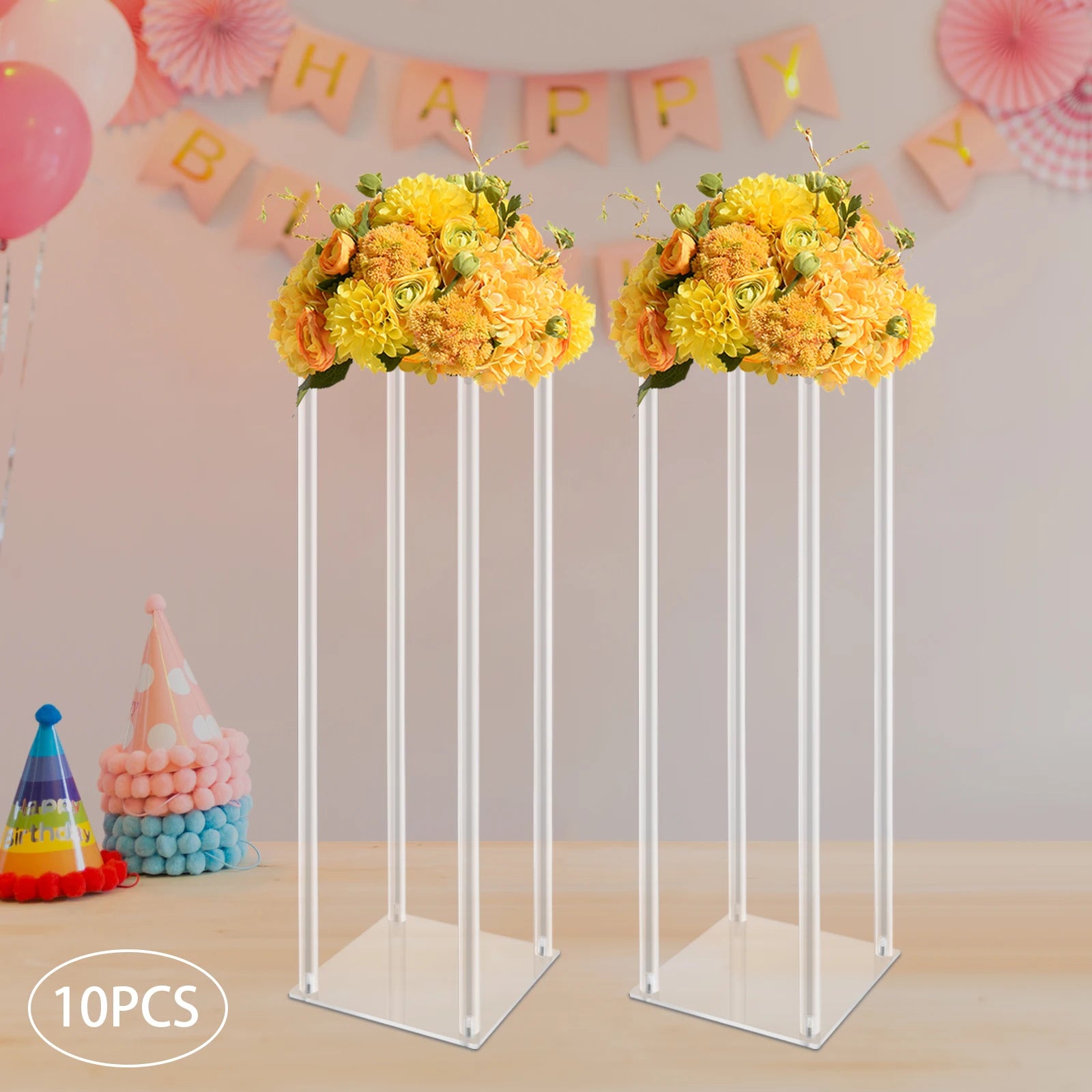 10Pcs Acrylic Vase Wedding Flower Stands Set 23.6&quot;H Clear Column Rack Geometric Display Stand for Home Party Wedding Decor - Afford Today