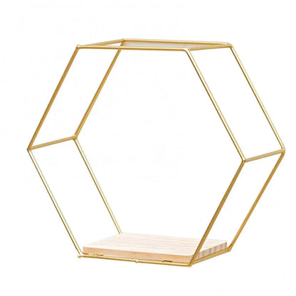 Wooden Board Metal Framed Storage Holder Rack Nordic Wall Mounted Floating Hexagon Shelf Geometric Frame Stand Rack Home Decor - Afford Today