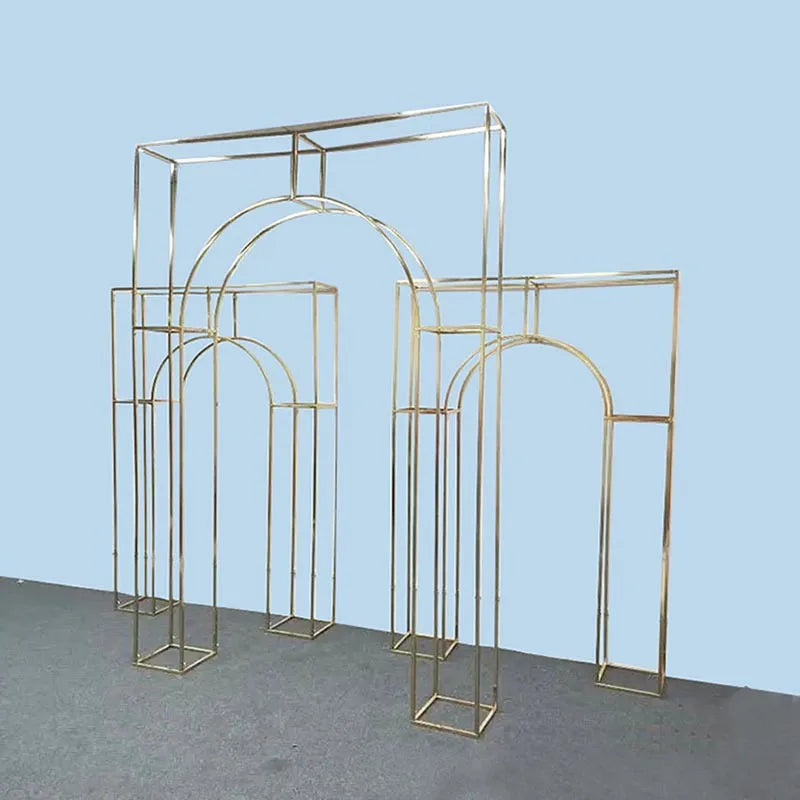 Shiny Gold Double Arch Artificial Flower Display Stand, Wedding Stage, Welcome Aisle, Door Backdrops, Birthday Balloons Rack - Afford Today